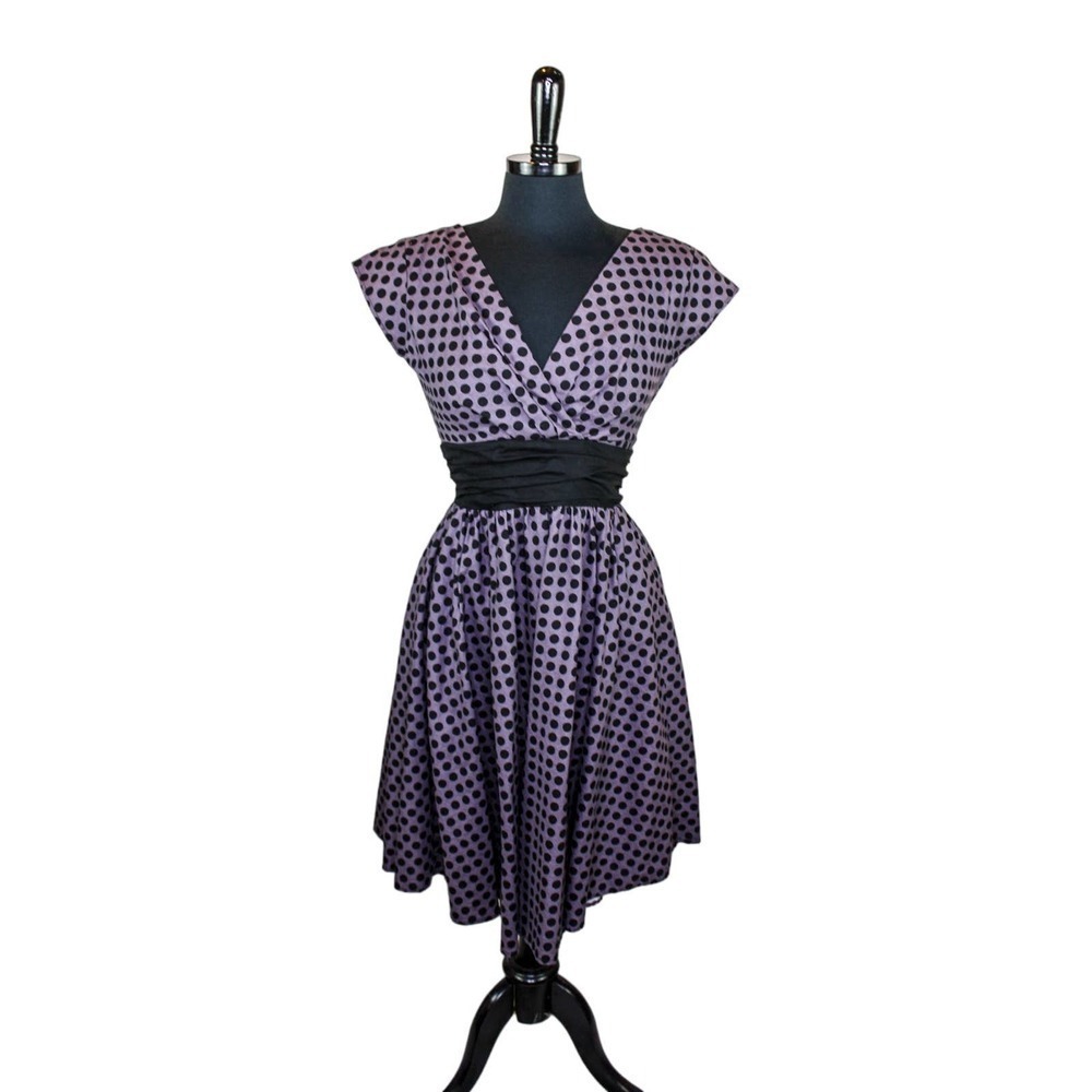 Folter Polka Dot Swing Dress Purple Gray Black Cotton Size Small